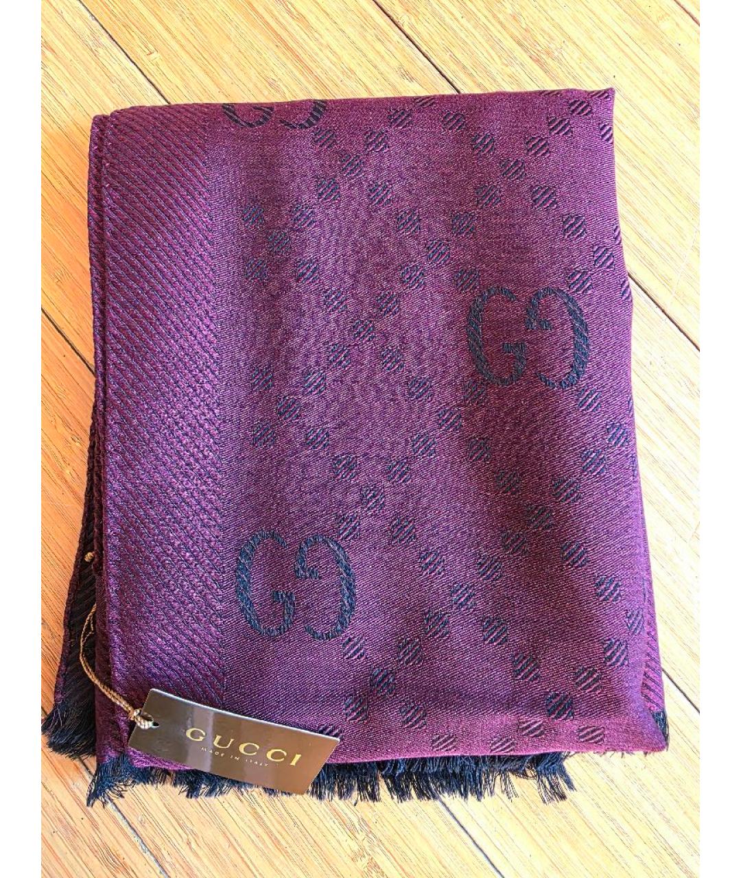 GUCCI Бордовый шерстяной платок, фото 5