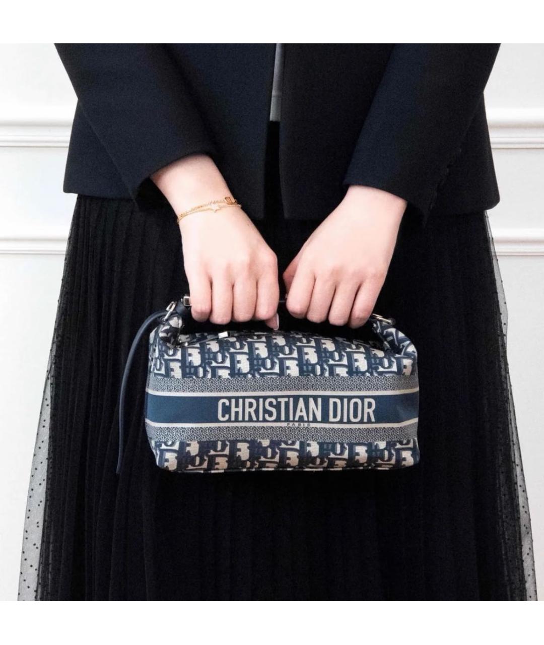 CHRISTIAN DIOR Темно-синяя жаккардовая сумка через плечо, фото 6