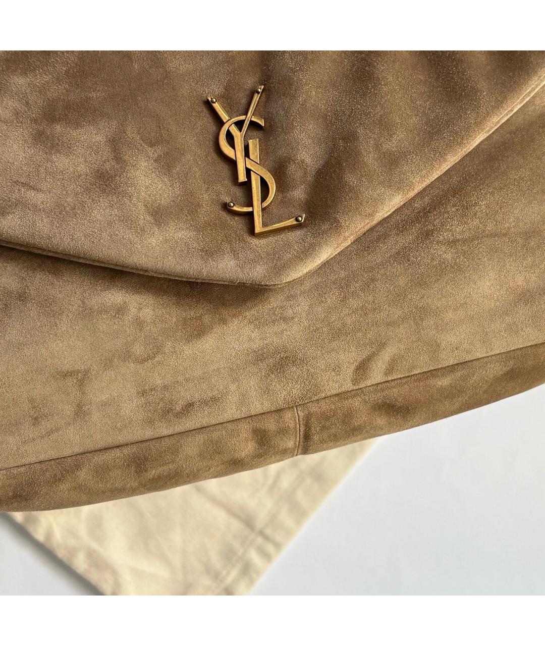 SAINT LAURENT Бежевая замшевая сумка через плечо, фото 4
