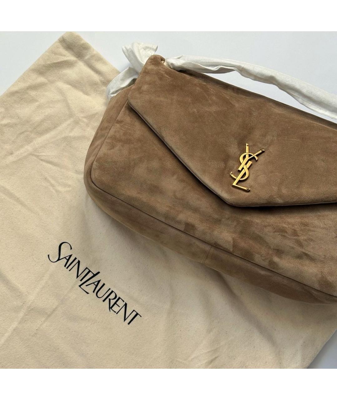SAINT LAURENT Бежевая замшевая сумка через плечо, фото 2