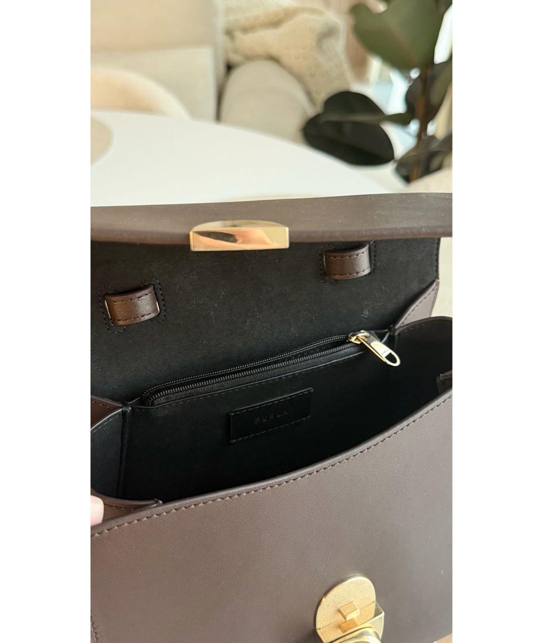 FURLA Коричневая кожаная сумка с короткими ручками, фото 4