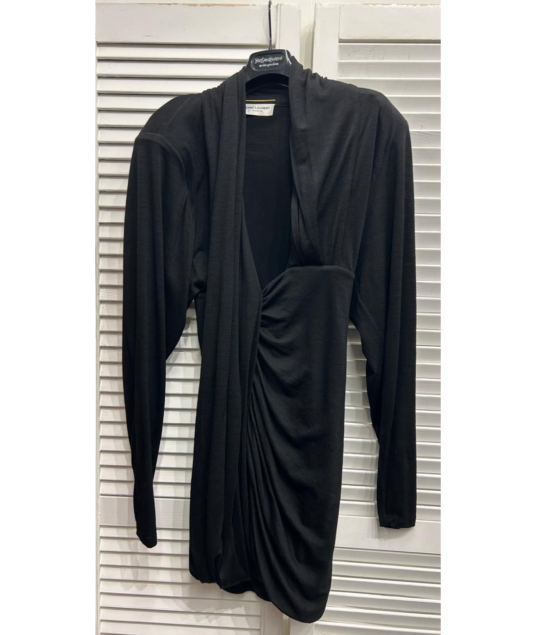SAINT LAURENT Черное шерстяное коктейльное платье, фото 7