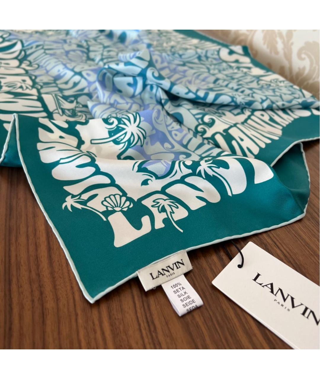 LANVIN Бирюзовый шелковый платок, фото 3