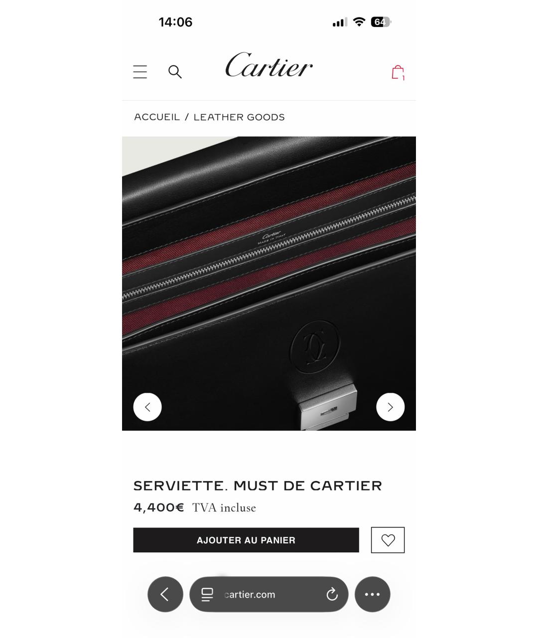 CARTIER Черный кожаный портфель, фото 6