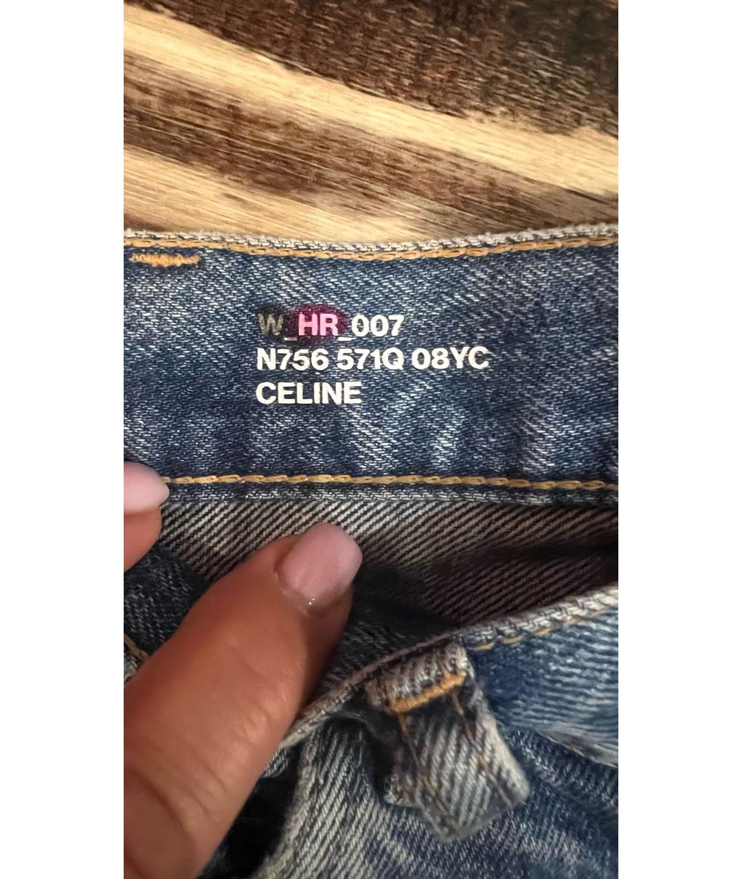 CELINE Голубые хлопковые прямые джинсы, фото 3