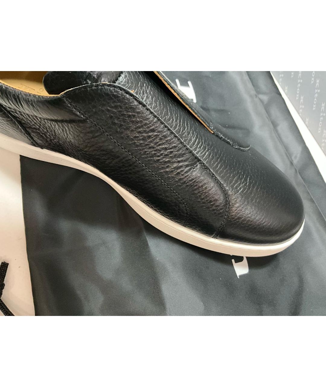 KITON Черные кожаные слипоны, фото 5
