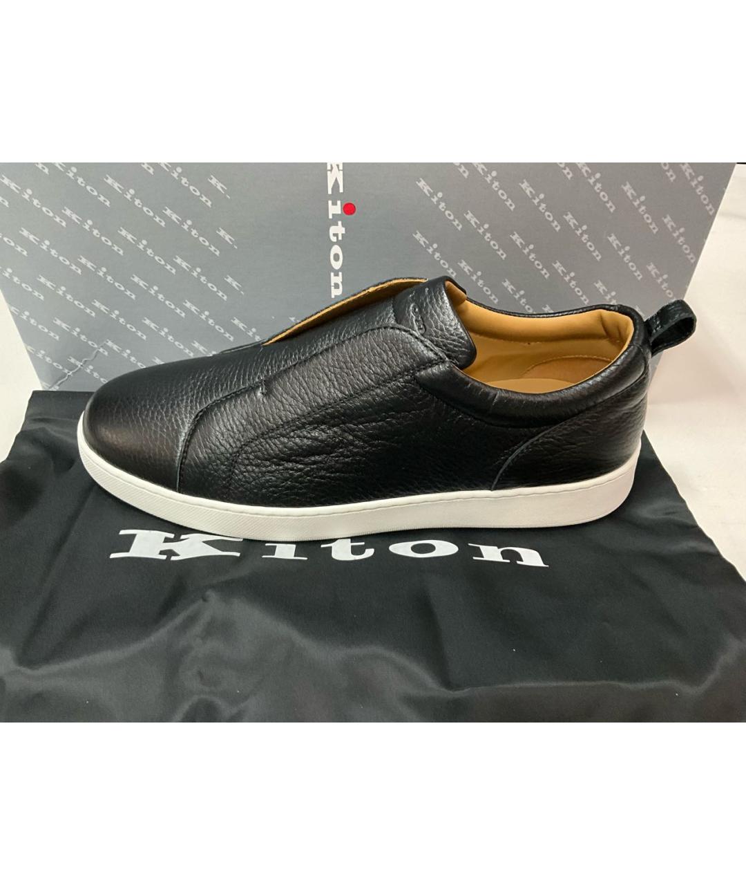 KITON Черные кожаные слипоны, фото 3