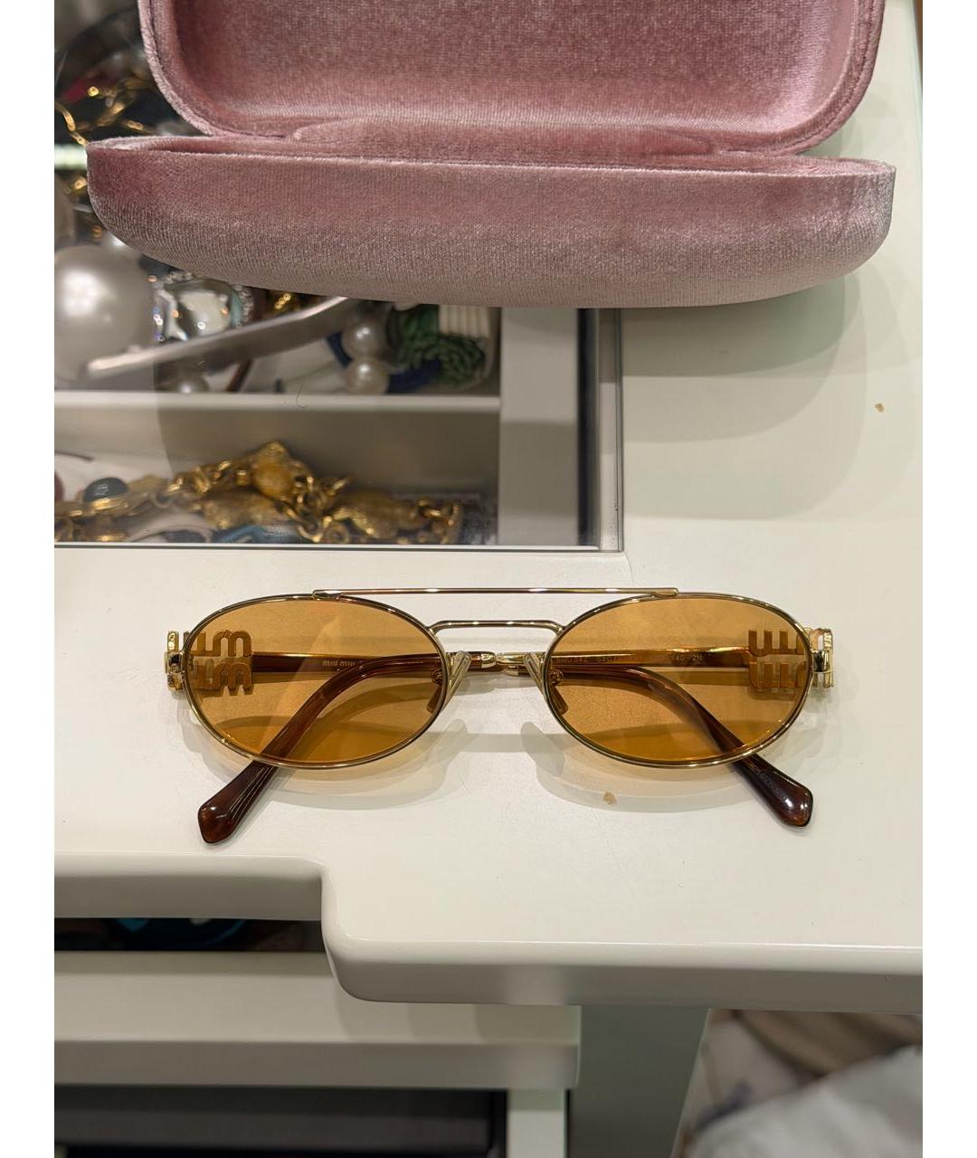 MIU MIU Золотые металлические солнцезащитные очки, фото 8
