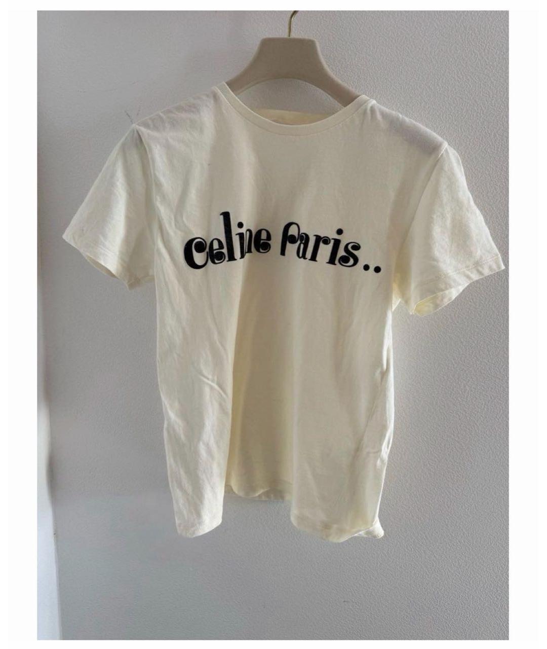CELINE Бежевая хлопковая футболка, фото 2