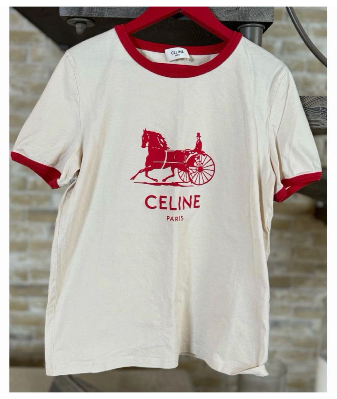 CELINE Бежевая хлопковая футболка, фото 4