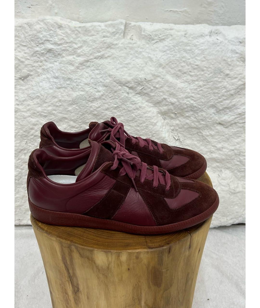MAISON MARGIELA Бордовые кожаные низкие кроссовки / кеды, фото 6