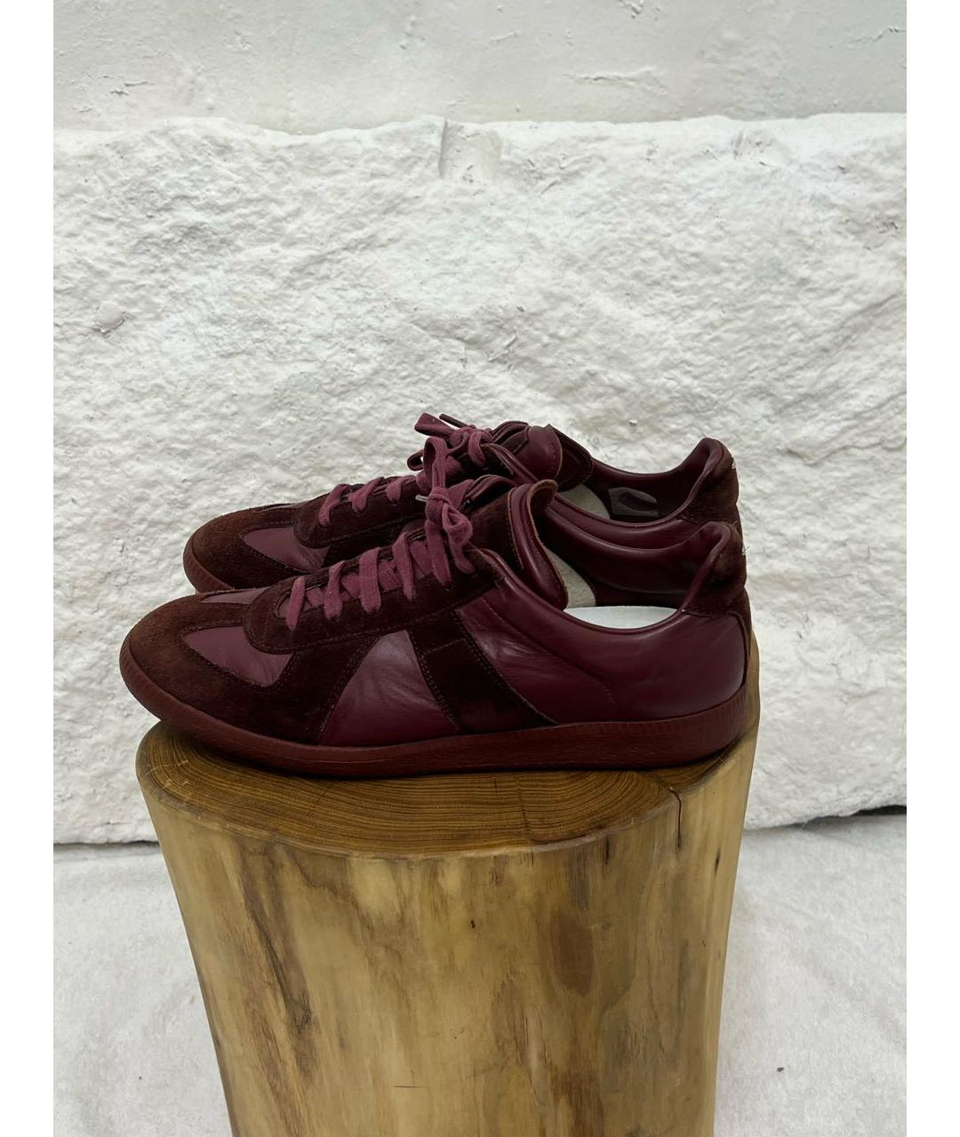 MAISON MARGIELA Бордовые кожаные низкие кроссовки / кеды, фото 3