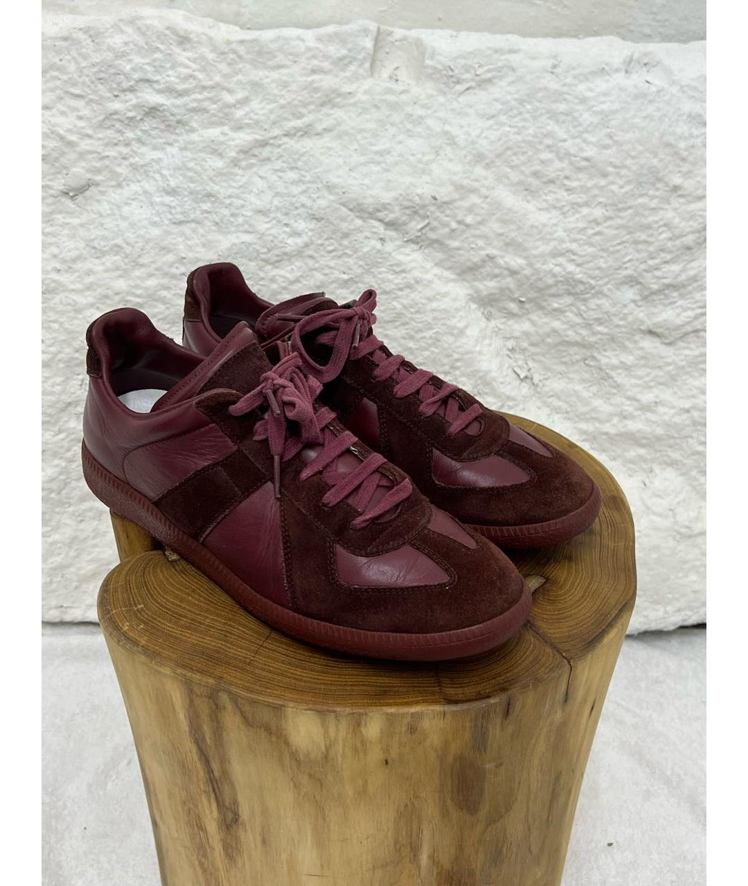 MAISON MARGIELA Бордовые кожаные низкие кроссовки / кеды, фото 2