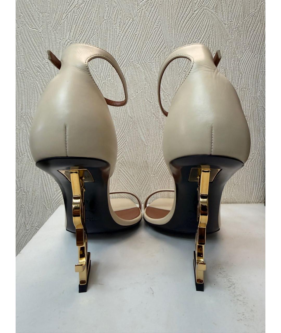 SAINT LAURENT Бежевые кожаные босоножки, фото 4