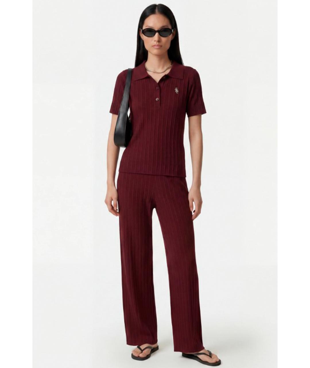 SPORTY AND RICH Бордовые вискозные прямые брюки, фото 2