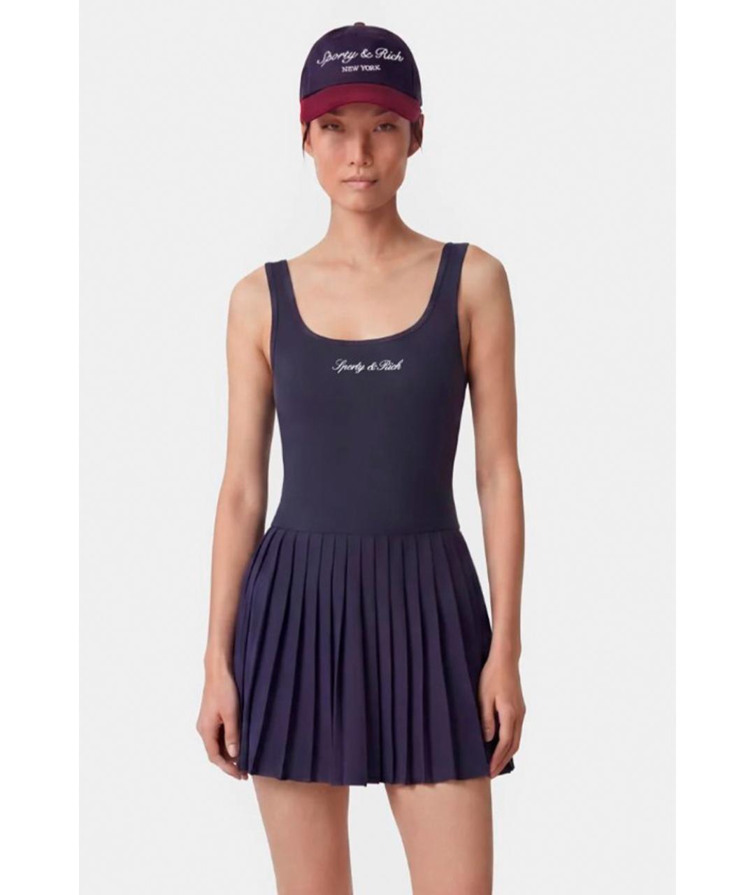 SPORTY AND RICH Темно-синее вискозное повседневное платье, фото 2
