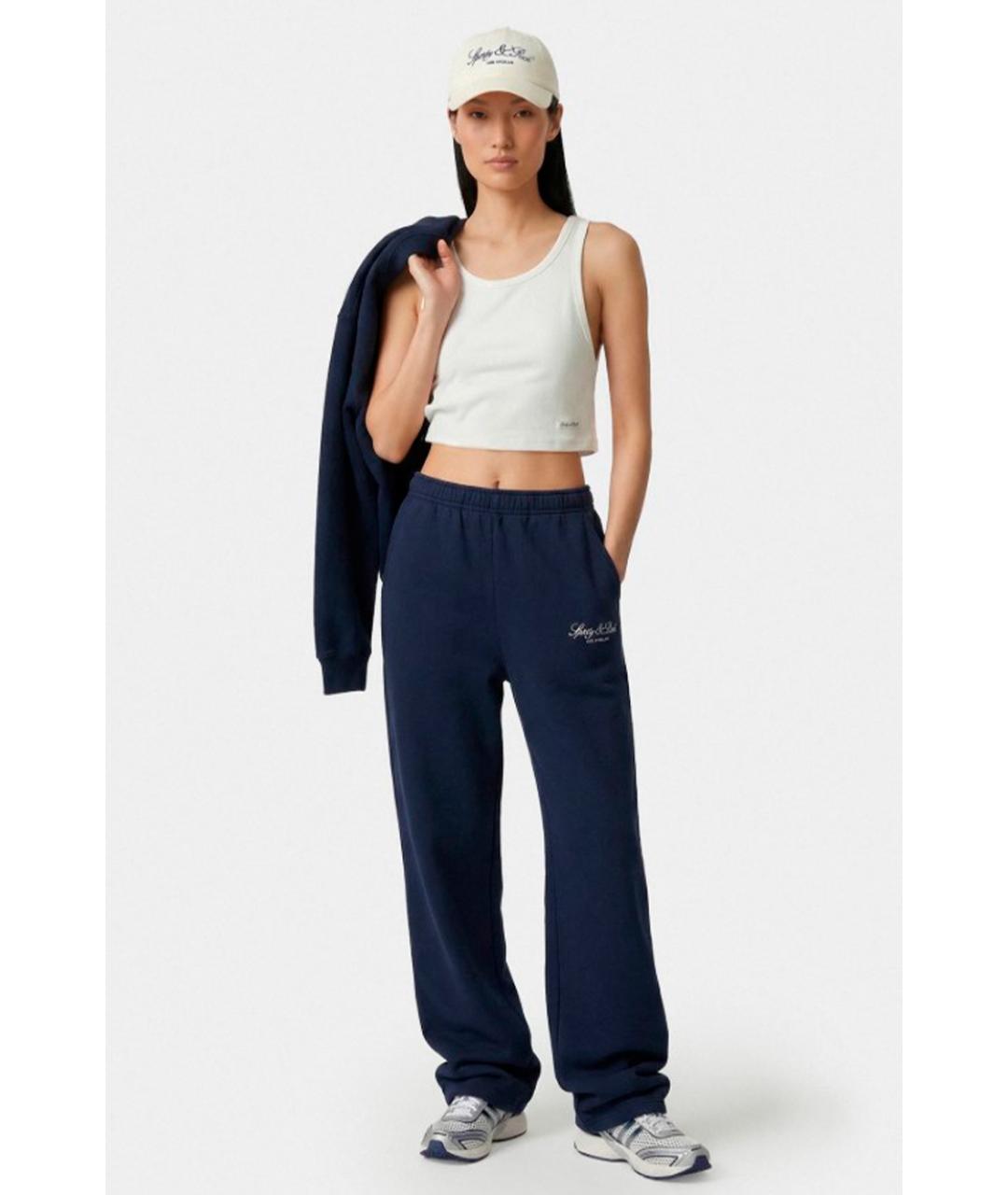 SPORTY AND RICH Темно-синие хлопковые прямые брюки, фото 2