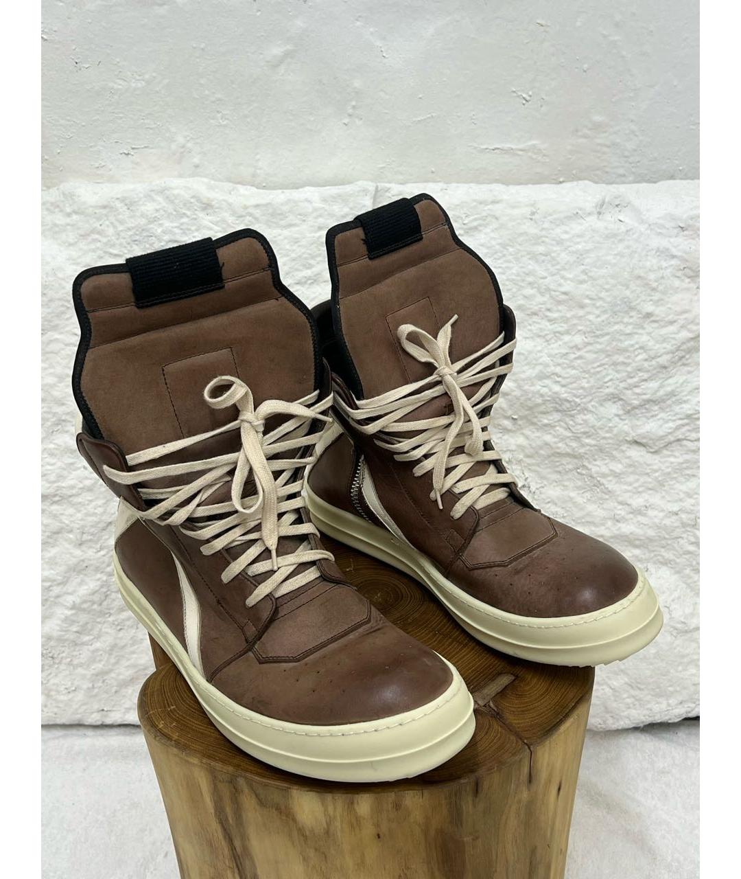 RICK OWENS Коричневые высокие кроссовки / кеды, фото 2