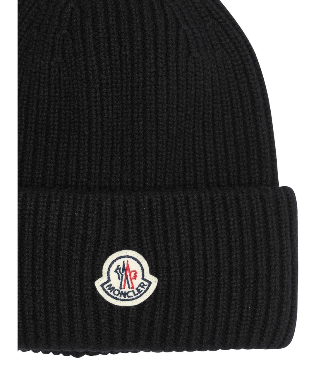 MONCLER Черная шерстяная шапка, фото 3
