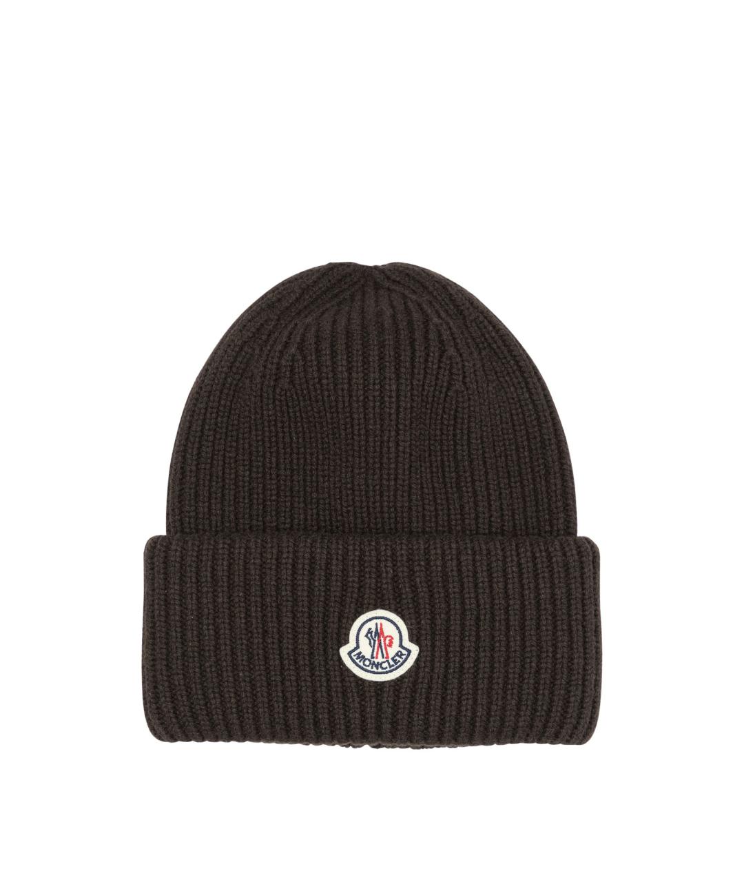 MONCLER Коричневая шерстяная шапка, фото 1