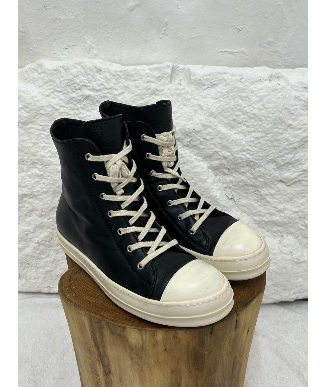 RICK OWENS Черные высокие кроссовки / кеды, фото 2