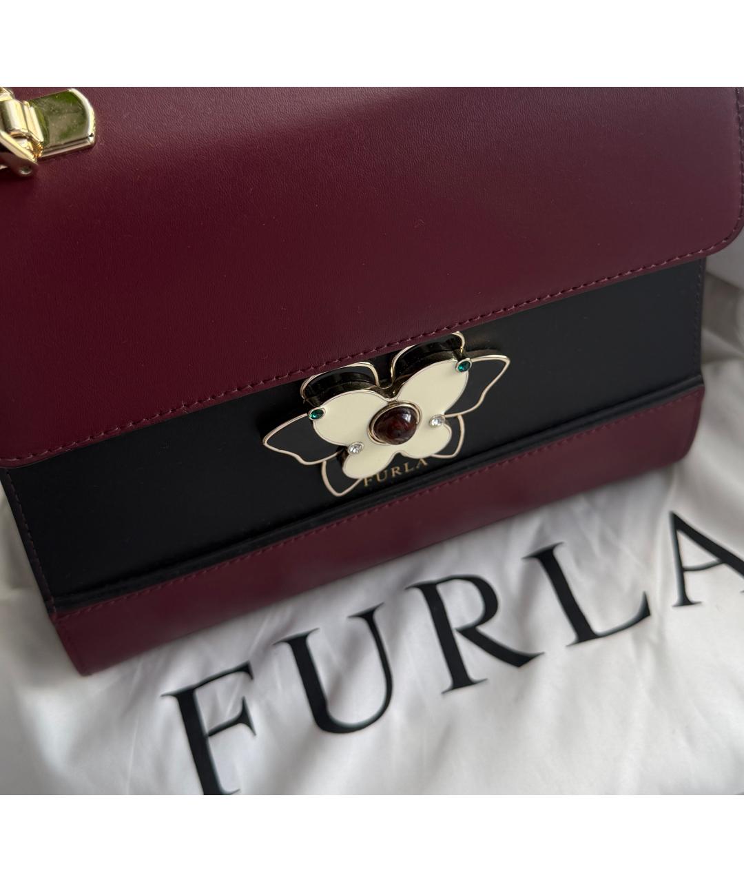 FURLA Бордовая кожаная сумка с короткими ручками, фото 2