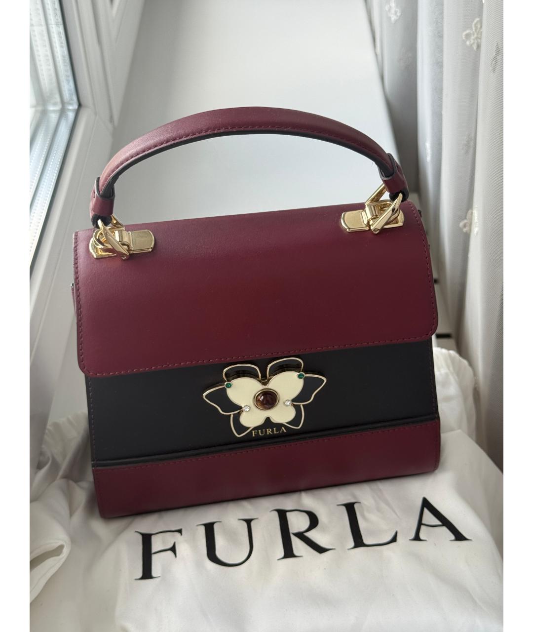 FURLA Бордовая кожаная сумка с короткими ручками, фото 3