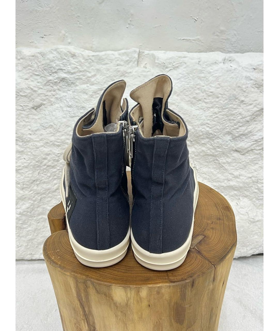RICK OWENS Темно-синие текстильные высокие кроссовки / кеды, фото 4