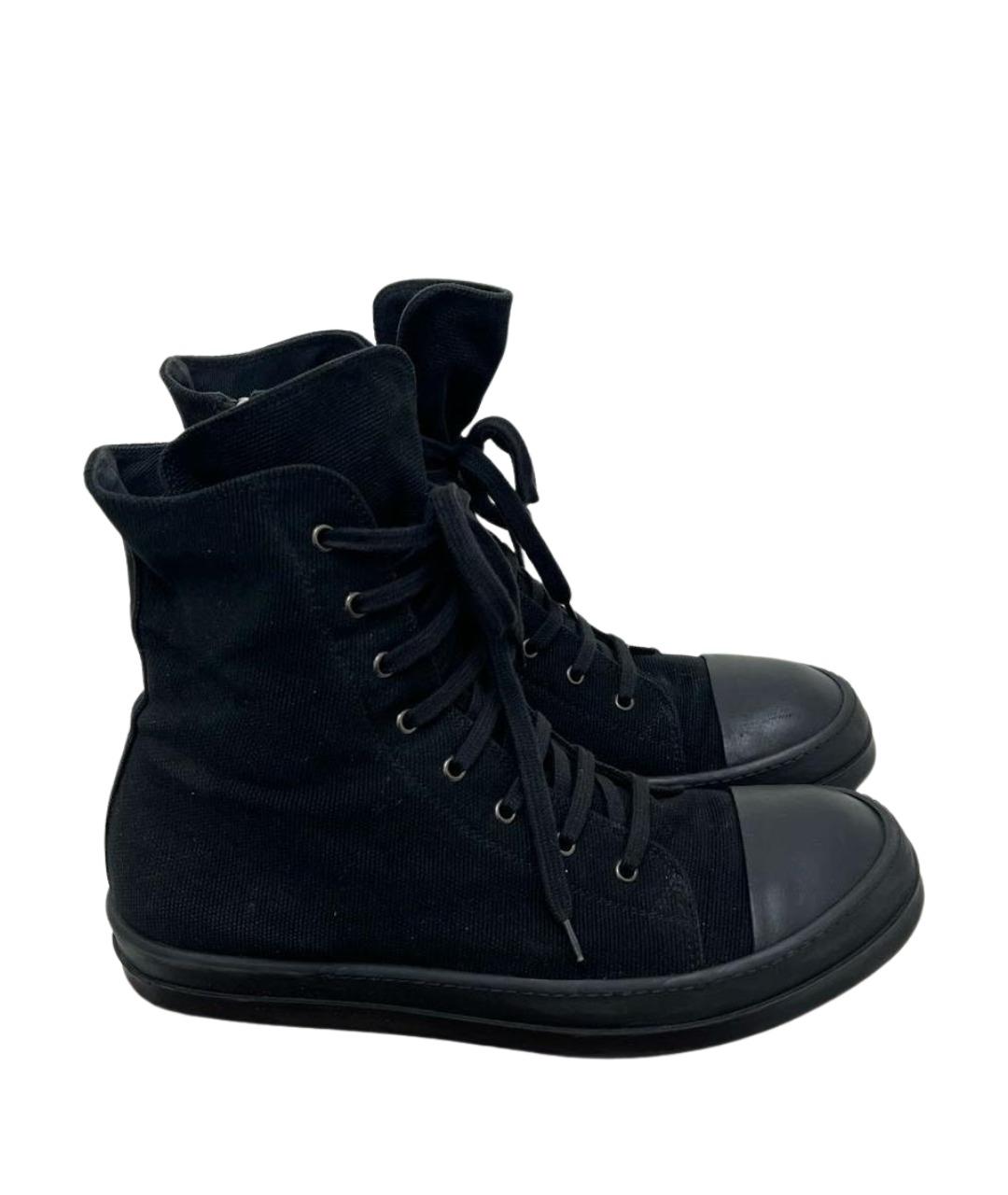 RICK OWENS Черные текстильные высокие кроссовки / кеды, фото 1