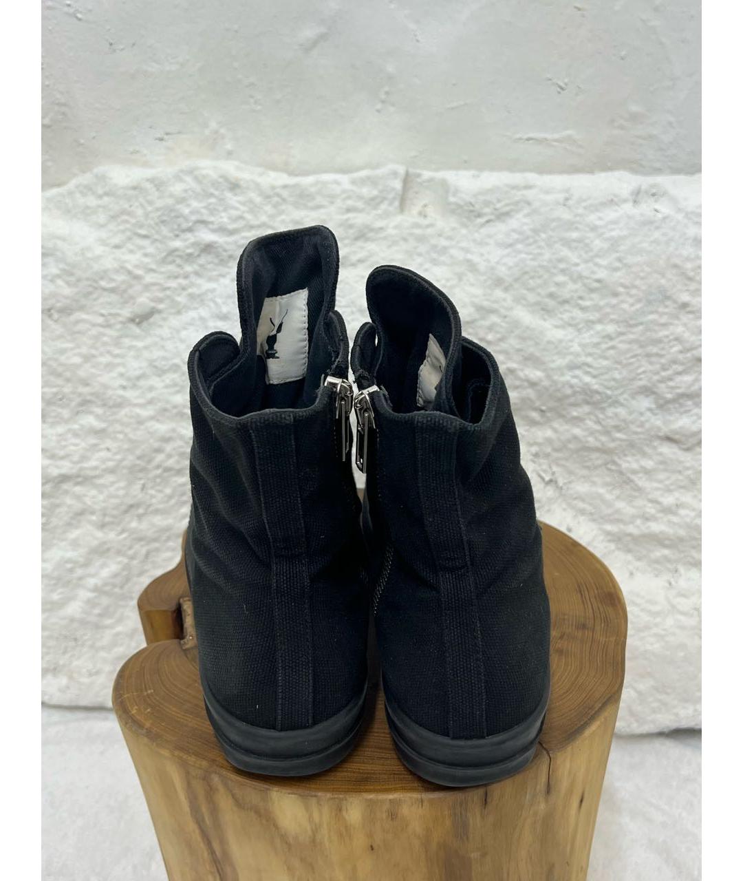 RICK OWENS Черные текстильные высокие кроссовки / кеды, фото 3