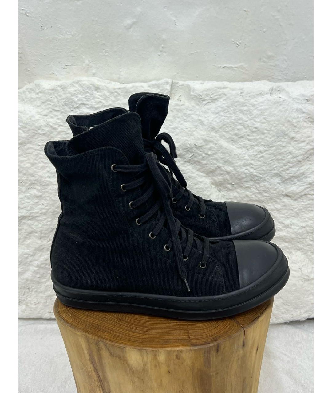 RICK OWENS Черные текстильные высокие кроссовки / кеды, фото 4