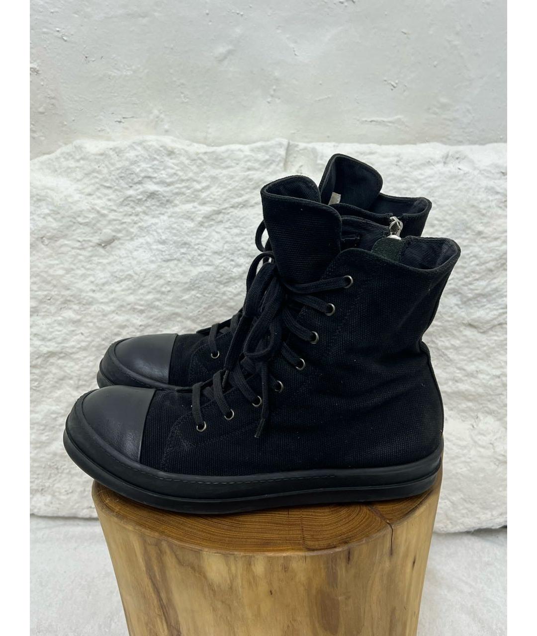 RICK OWENS Черные текстильные высокие кроссовки / кеды, фото 2