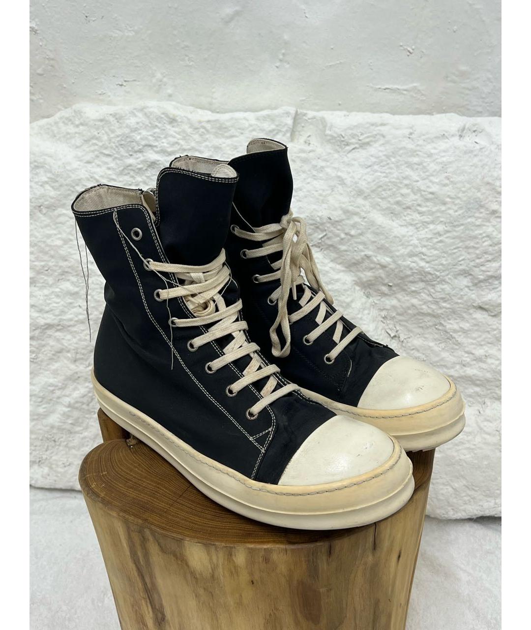 RICK OWENS Черные текстильные высокие кроссовки / кеды, фото 2
