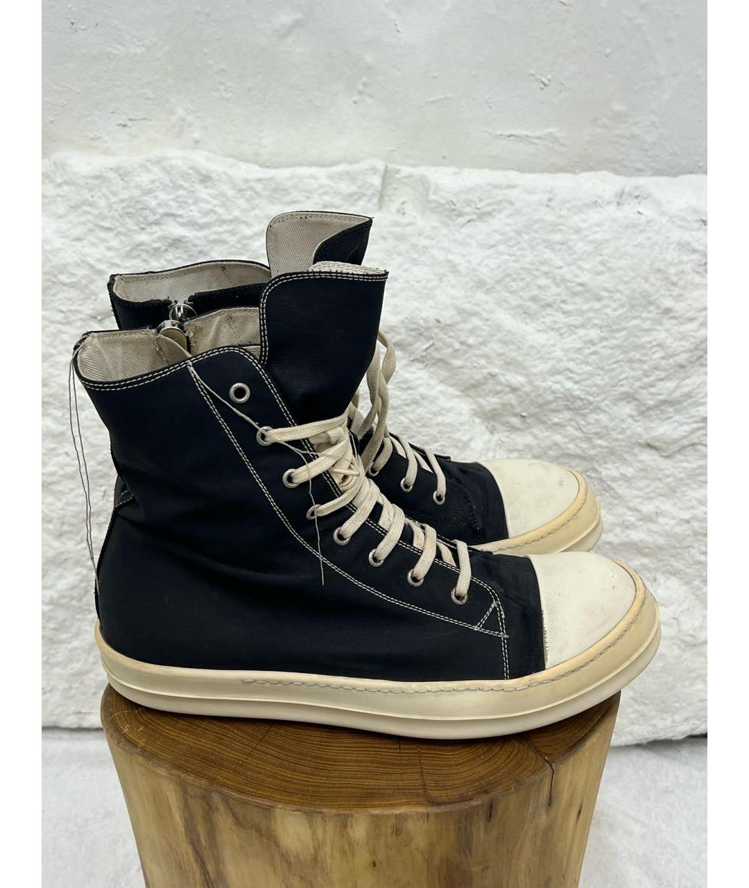 RICK OWENS Черные текстильные высокие кроссовки / кеды, фото 5