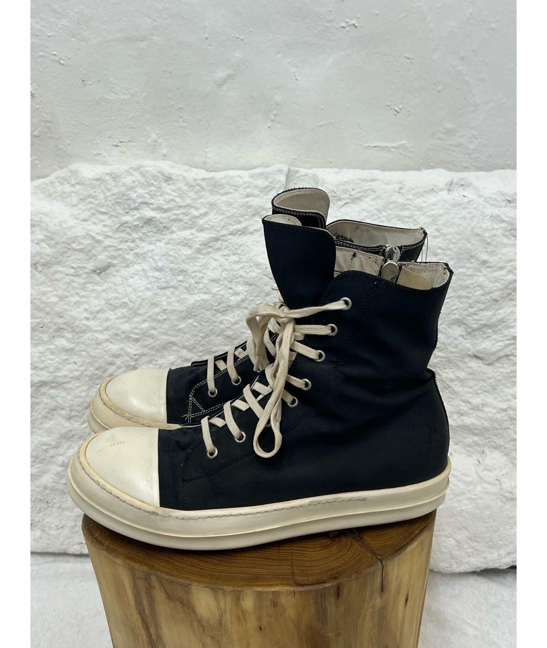 RICK OWENS Черные текстильные высокие кроссовки / кеды, фото 3