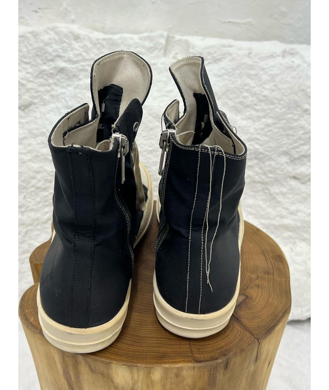 RICK OWENS Черные текстильные высокие кроссовки / кеды, фото 4