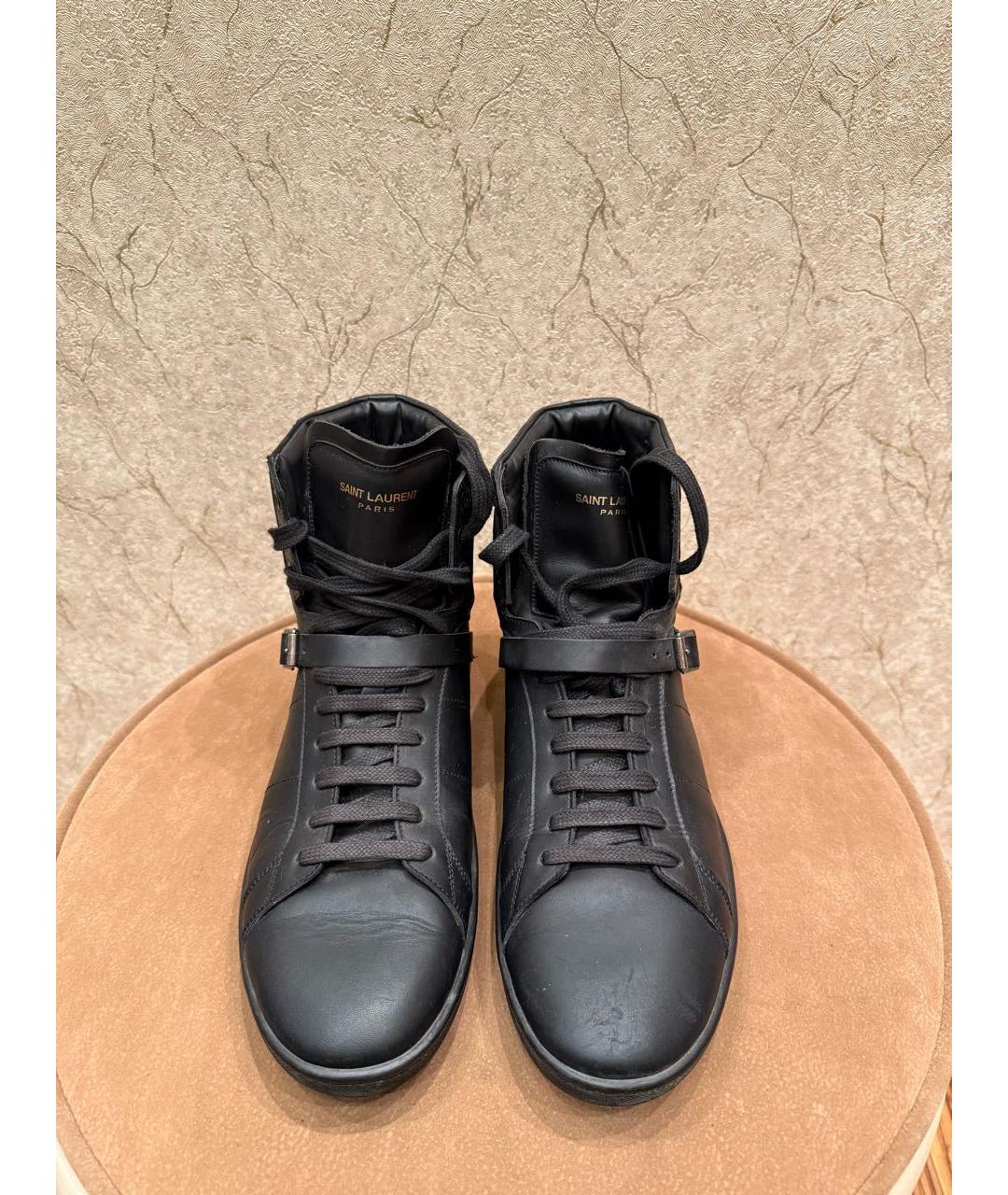 SAINT LAURENT Черные кожаные высокие кроссовки / кеды, фото 2