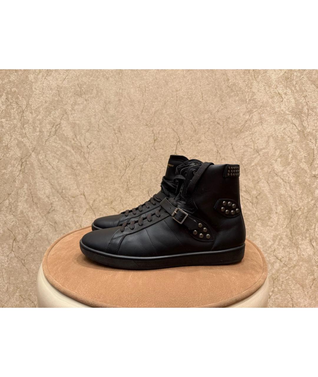SAINT LAURENT Черные кожаные высокие кроссовки / кеды, фото 8