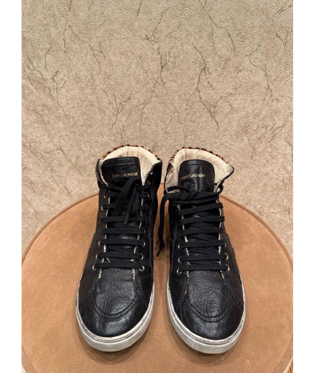 SAINT LAURENT Черные кожаные высокие кроссовки / кеды, фото 3