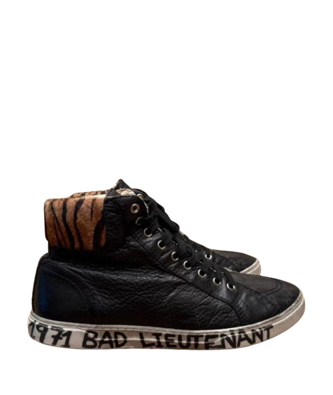 SAINT LAURENT Черные кожаные высокие кроссовки / кеды, фото 1