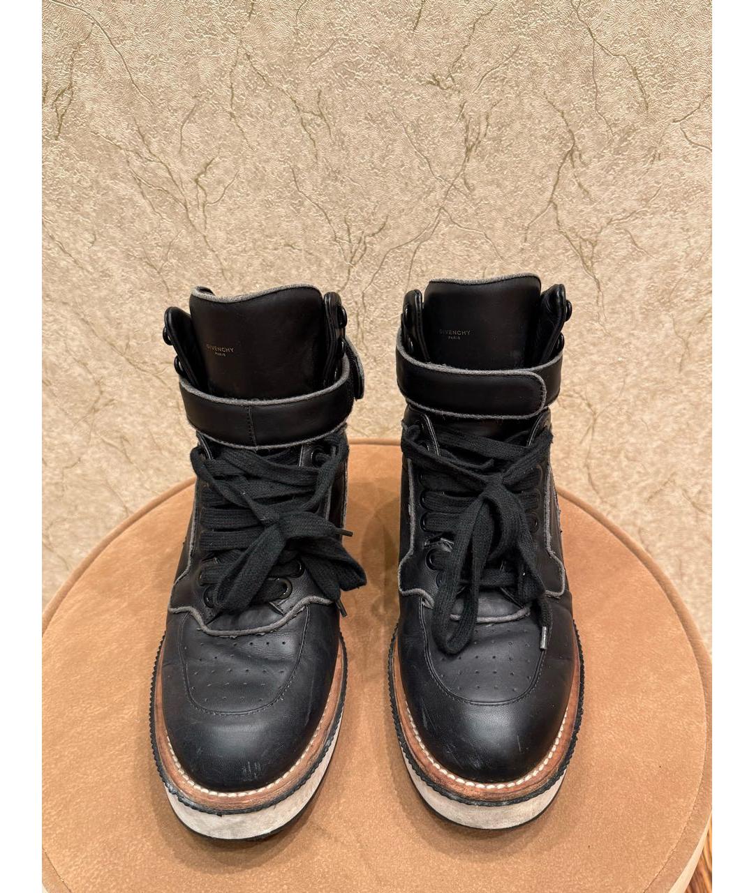 GIVENCHY Черные кожаные высокие кроссовки / кеды, фото 2