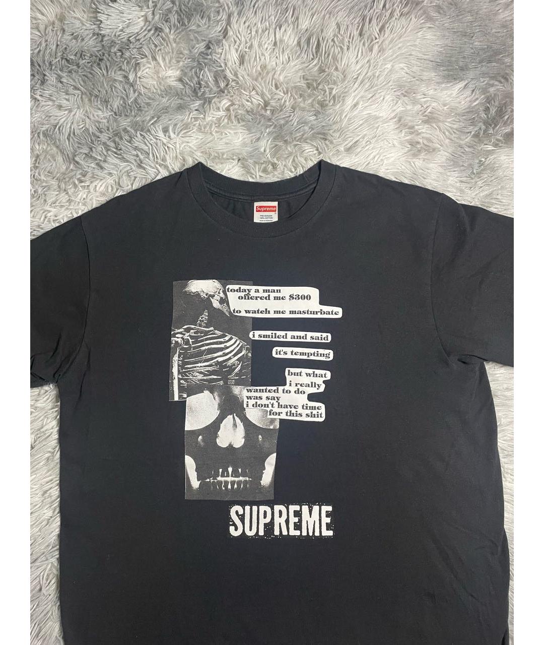 SUPREME Черная хлопковая футболка, фото 2