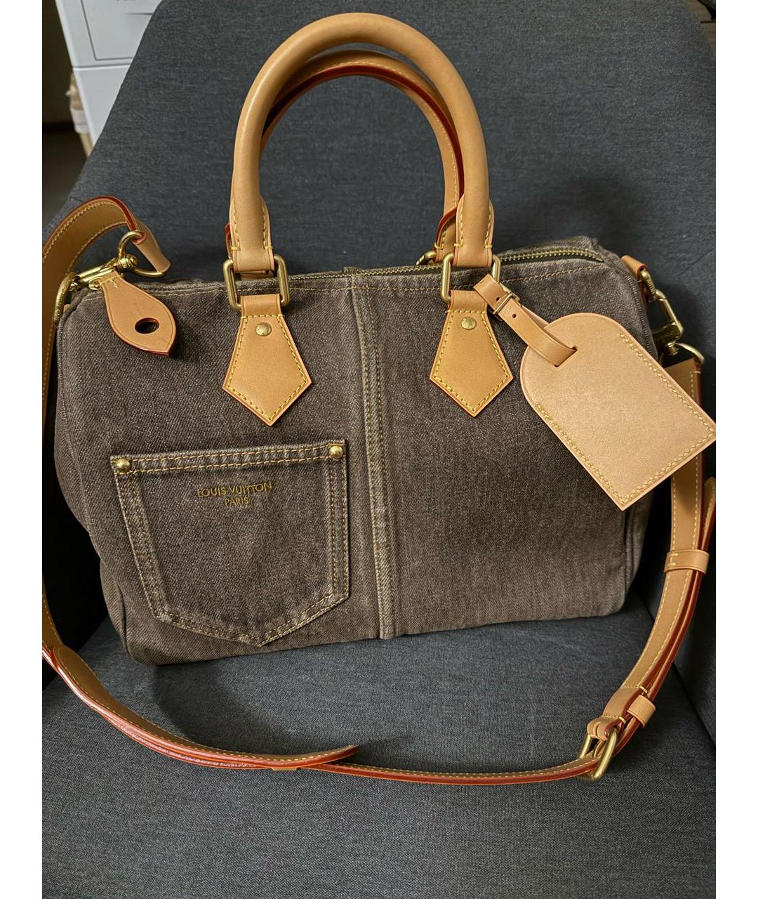 LOUIS VUITTON Коричневая деним сумка на плечо, фото 8