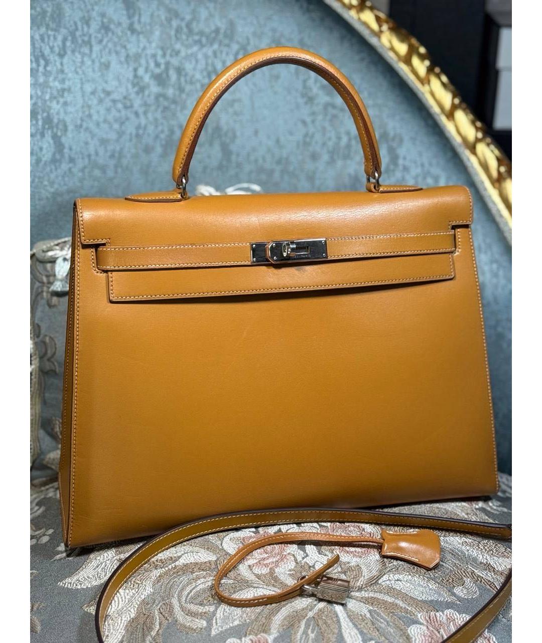 HERMES Коричневая кожаная сумка с короткими ручками, фото 4