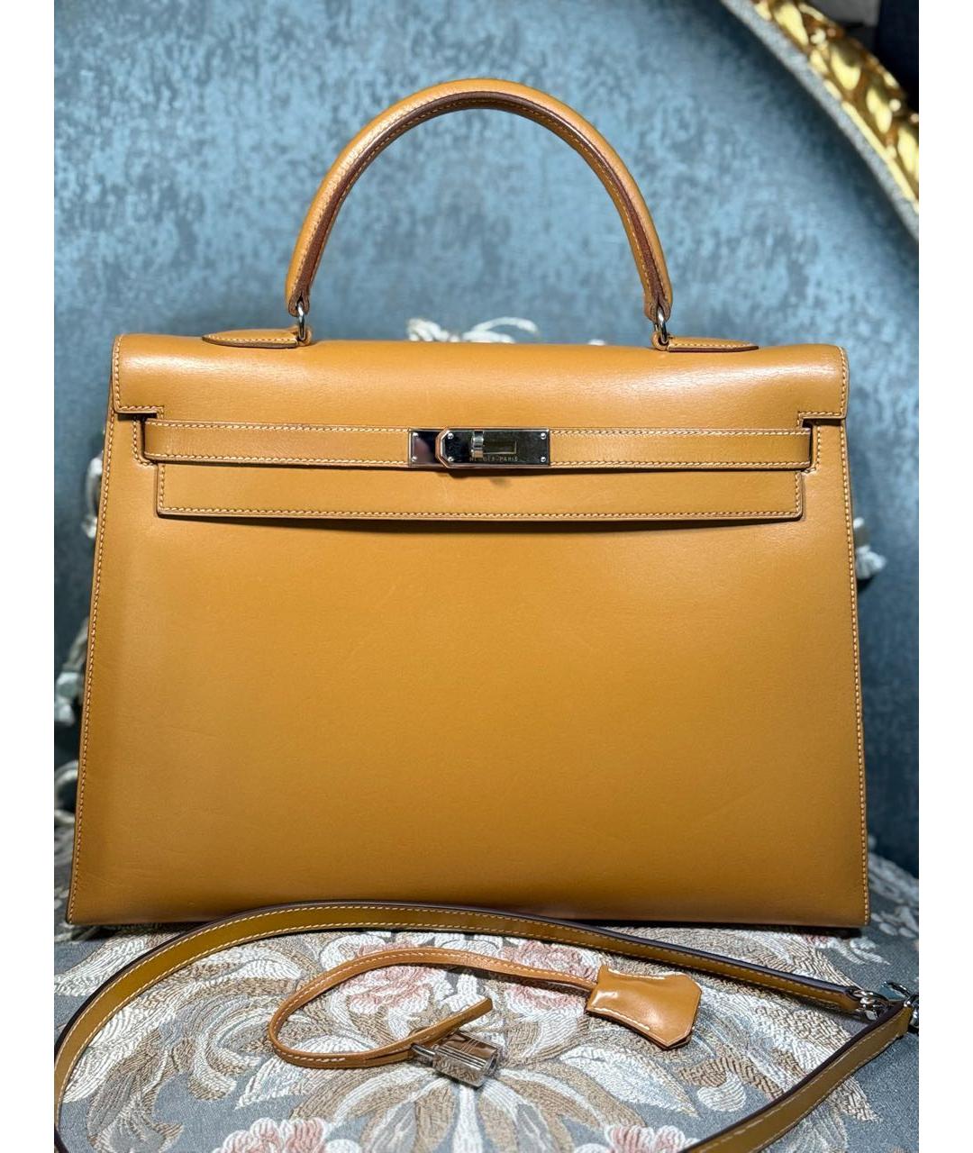 HERMES Коричневая кожаная сумка с короткими ручками, фото 7