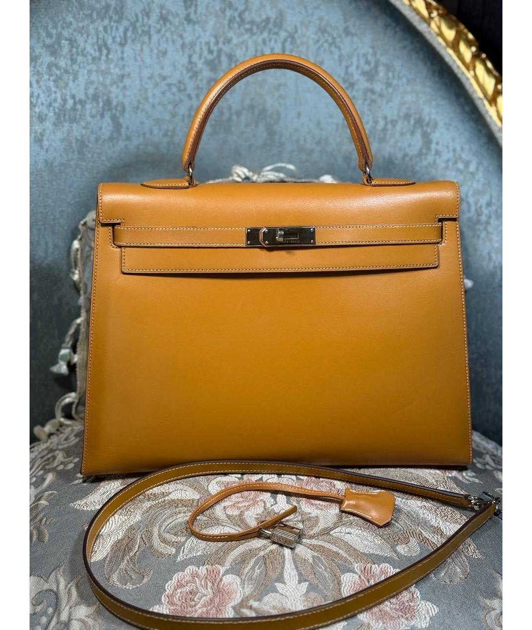 HERMES Коричневая кожаная сумка с короткими ручками, фото 3