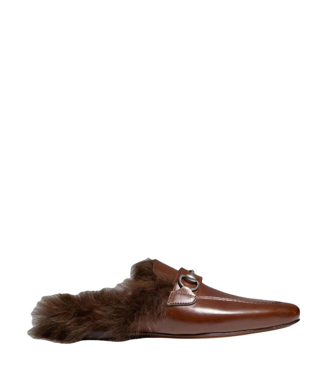GUCCI Коричневые кожаные мюли, фото 1