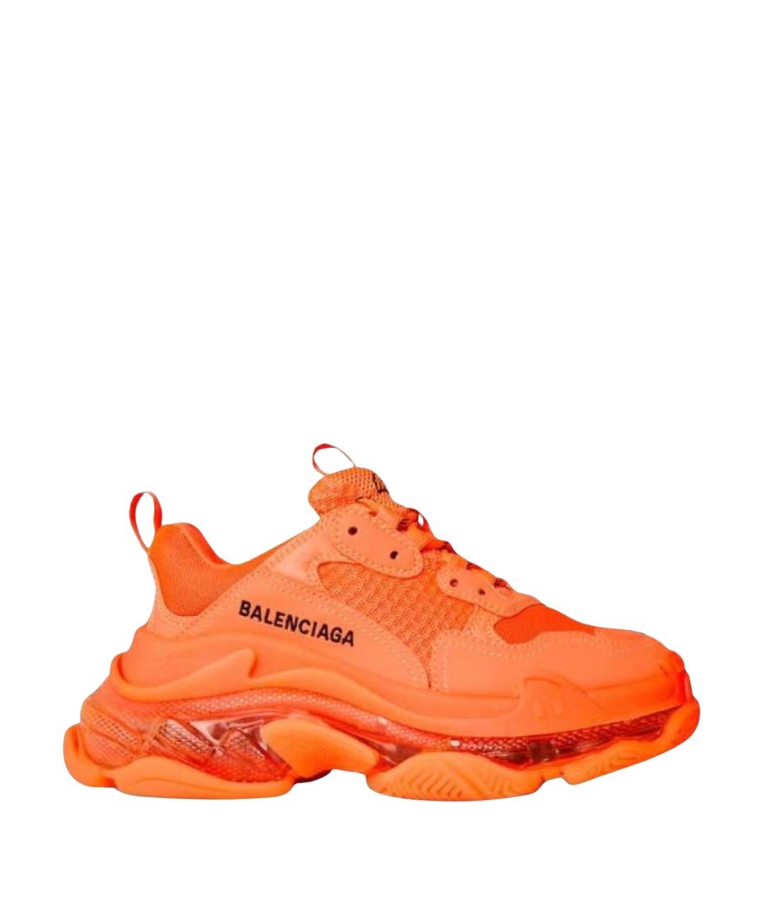 BALENCIAGA Оранжевые кожаные низкие кроссовки / кеды, фото 1