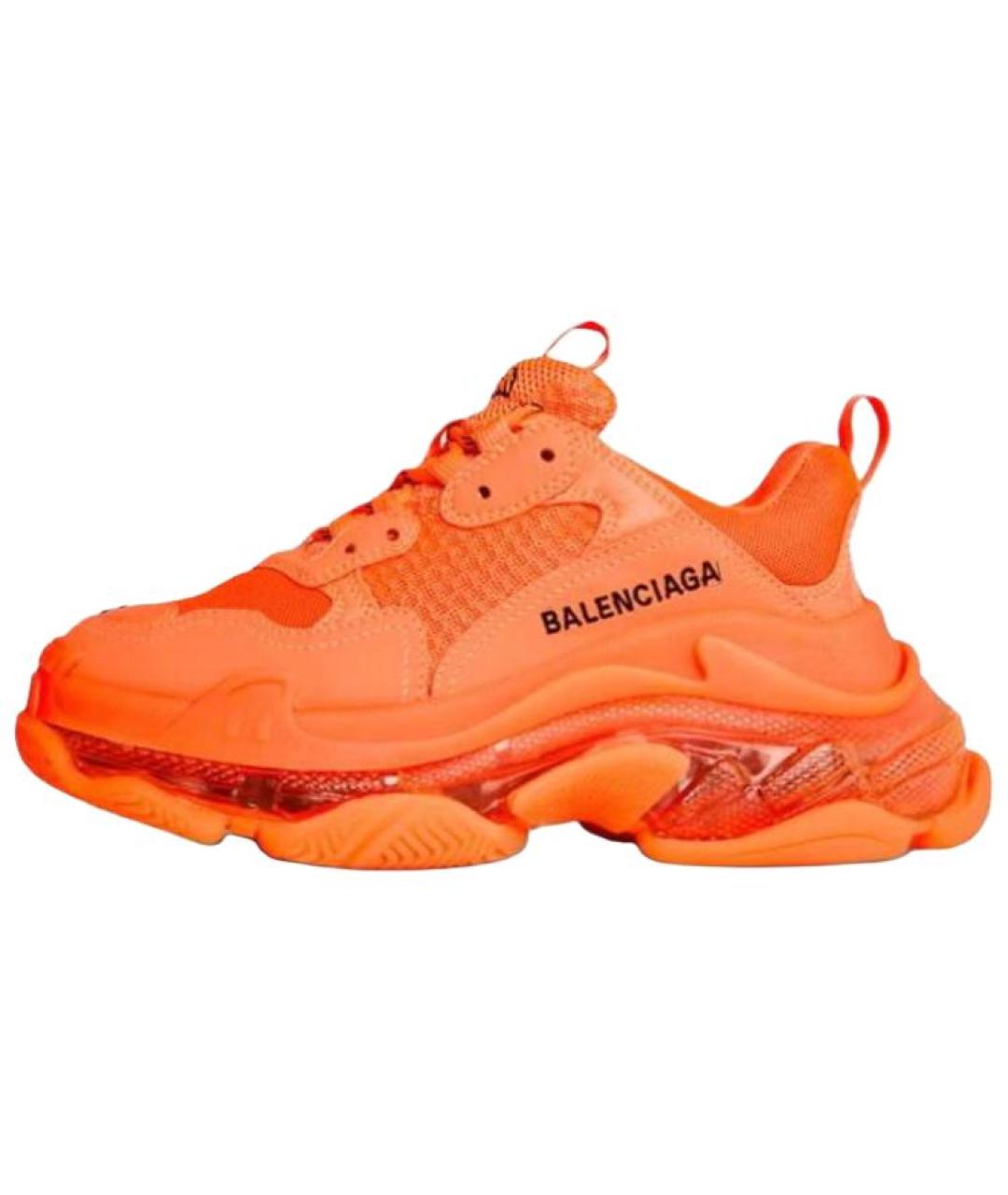 BALENCIAGA Оранжевые кожаные низкие кроссовки / кеды, фото 2