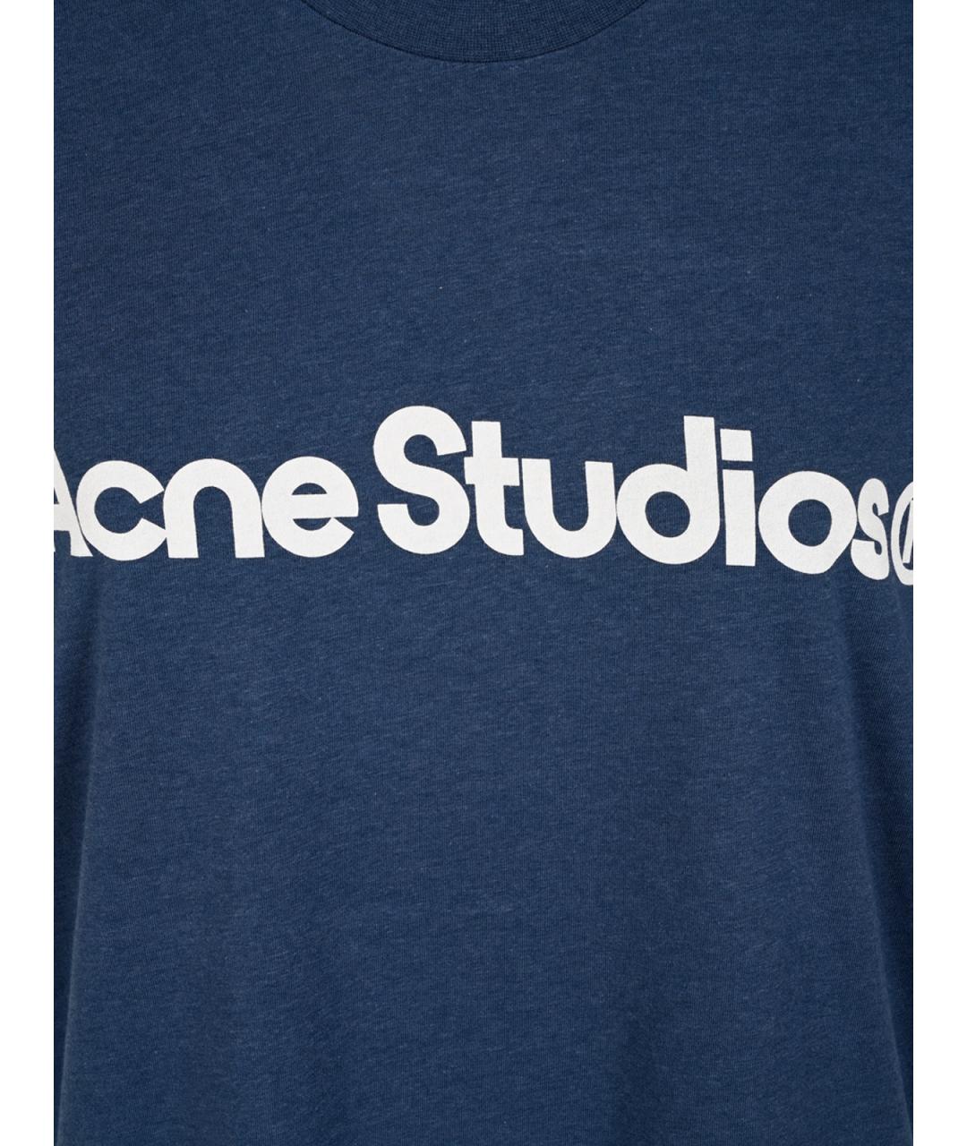 ACNE STUDIOS Темно-синяя хлопковая футболка, фото 3